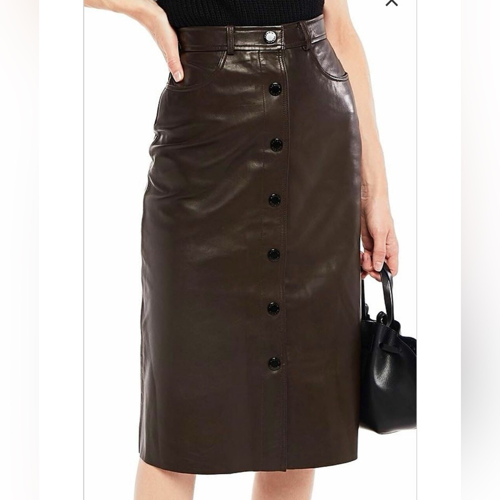 Sandro Chocolate Brown Leather Skirt